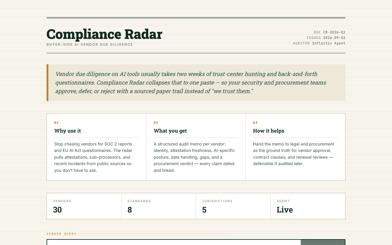 Compliance Radar home screen
